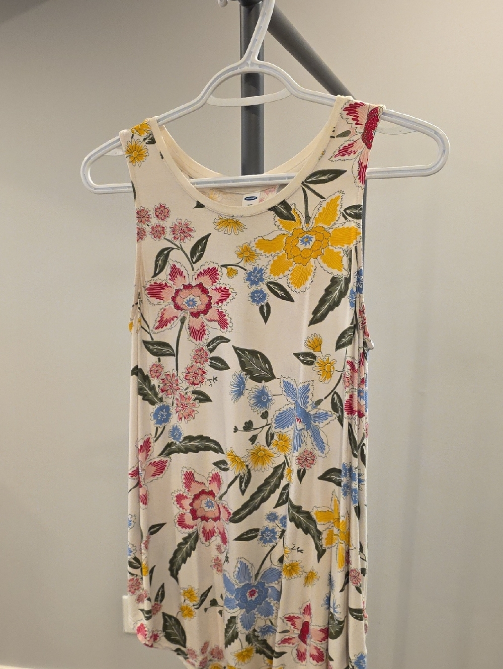 Old Navy Cream Floral Tank Top with Pink, Blue & Yellow Flowers